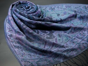 セレクト出品◆LR-P236 最高級 カシミア 大判 ストール/マフラー【ネイビー系/Paisley_lively】 極上 パシュミナ/カシミア