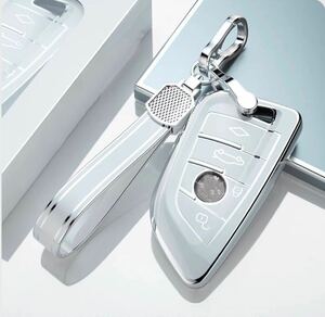 BMW キーケース キーカバー 保護 TPU 銀タイプ 刀型 ホワイトリング付き