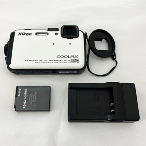 Nikon COOLPIX AW100 ナチュラルホワイト 動作確認済み 非純正バッテリー・充電器付き 防水 アウトドアカメラ ニコン