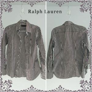 送料無料　大人気　RALPH LAUREN ラルフローレン ストライプシャツ ホワイト　ブラウン 白　茶色　7号