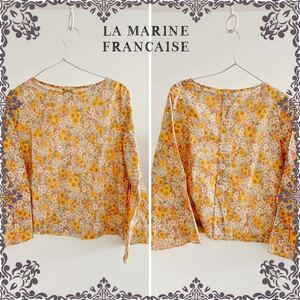 送料無料　大人気　LA MARINE FRANCAISE 長袖シャツ　花柄　イエロー　黄色　暖色　リバティー　マリンフランセーズ 大人可愛い