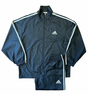 90年代 adidas ナイロンジャケット 上下 黒 Mサイズ トラックジャケット ジャージ アディダス セットアップ