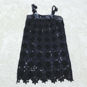 500円スタート★美品★総レース スパンコール キャミソールワンピース ミニ丈 チュニック丈 黒 ブラック パーティー ゴージャス Y921