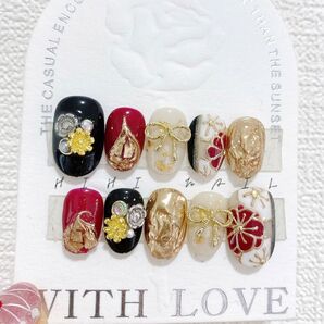 お正月 お正月ネイル 和風 着物 成人式 卒業式 入学式 結婚式 ネイルチップ 和柄 振袖 和装 つけ爪