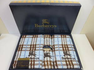 ♪新品♪未使用 ★Burberrys★ バーバリー ロンドン フェイスタオル2枚・ ウオシュタオル1枚 ノバチェック柄 ブルー系 日本製