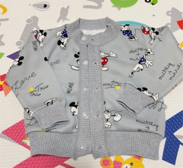 新品 ディズニー ミッキー ニット 裏起毛 カーディガン 男女兼用 総柄 レトミ
