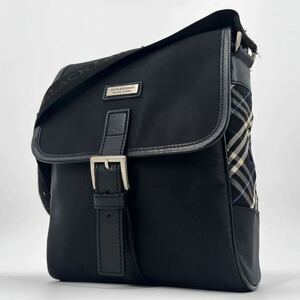 1円【美品】BURBERRY BLACK LABEL バーバリーブラックレーベル ショルダーバッグ ポシェット 斜め掛け メンズ ノバチェック 黒 ナイロン