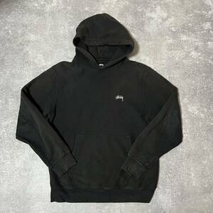 stussy ステューシー スウェットパーカー パーカー HOODIE 黒 グランジ ダメージ フェード 古着 vintage old スケートボード M 