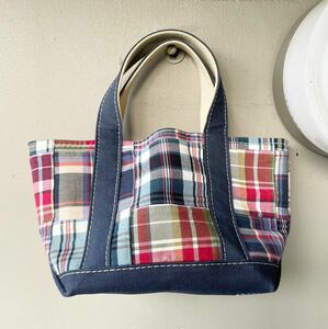 L.L.Bean エルエルビーン トートバッグ キャンバス ハンドバッグ TOTE BAG ネイビー チェック柄 パッチワーク