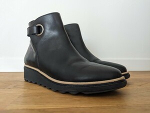 Clarks 24cm 5 本革 ショートブーツ 軽量 レザー 黒 ブラック クラークス レディース ブーツ サイドゴア