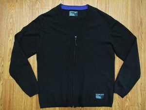 00s STUSSY ウール ニット ジップアップ カーディガン M ブラック ステューシー MA-1 ストックロゴ オールド ビンテージ