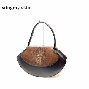 ☆美品☆ stingray skin スティングレイ エイ革 レザー 切替え ハンドバッグ