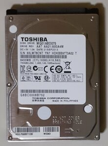 4010 2.5インチ内蔵SATAハードディスク 750GB 9.5mm 5400rpm 東芝 MQ01ABD075 使用3542時間正常 dynabook Windows8.1リカバリ TI31130300B