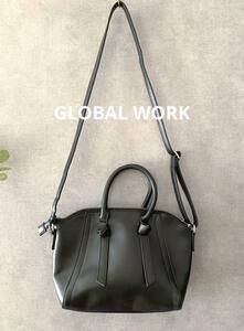 GLOBAL WORK 黒レザーショルダーバッグ 合皮