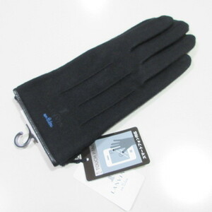 メンズ手袋【LANVIN en Bleu】ランバンオンブルー手袋/スマホ対応 シルク混 装飾羊革/黒