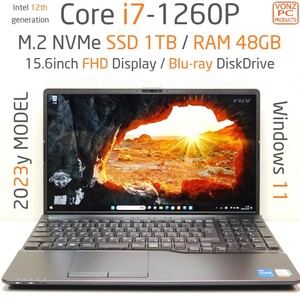 ★2023yモデル★Windows11★Core i7-1260P★Iris Xe Graphics★M.2 NVMe SSD 1TB / DDR4 48GB / BD / Wi-Fi 6E★15.6型FHD液晶★AH53/G2★