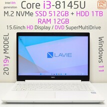 ★2019yモデル★Windows11★Core i3-8145U★M.2 NVMe SSD512GB + HDD1TB / DDR4 12GB / DVD / USB-C / カメラ★15.6型HD液晶★NS300/NAW★_画像1