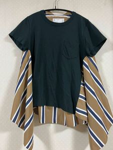 sacai サカイ コットン ポプリン プルオーバー アシンメトリー シャツ カットソー Tシャツ ストライプ 2020SS サイズ 2 20-05082 