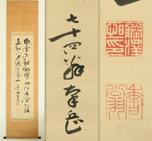 【真作】　藤澤南岳（藤沢南岳）　行草　絹本軸装　掛軸　書画　