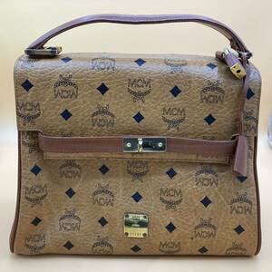 【2412】MCM エムシーエム モノグラム ヴィセトス柄 ケリー型 ミニ ハンドバッグ レザー ブラウン系 現状品