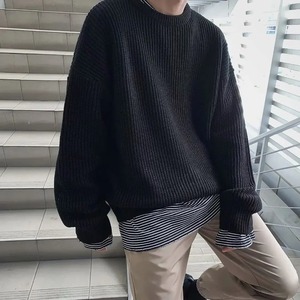 お買得◆メンズ ニット セーター ラウンドネック 定番 Oネック ざっくりニット M～２XL