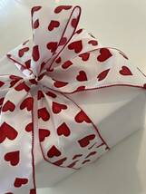 幅6.4cm 長さ3m ハート赤リボン　バレンタインギフト　ラッピング　プレゼント包装　ラメいりワイヤーいり包装手芸　極太リボン_画像2