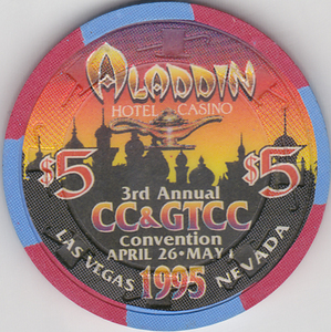 世界のカジノチップ【ALADDIN $5 CC&GTCC 1995】ラスベガス　送料無料！！