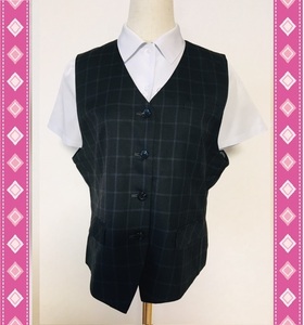 ※Dランク※【中古】en joie_9号ベスト（青チェック：83）11040/アンジョア/かわいいOL制服/おしゃれ事務服/オールシーズン