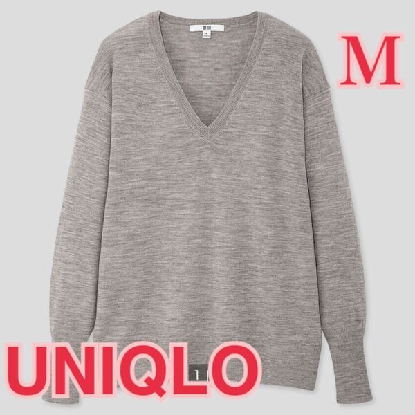 UNIQLO エクストラファインメリノ Vネックセーター グレー M