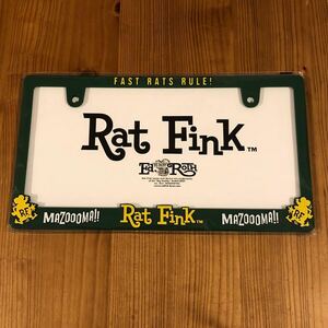 １枚 送料込み グリーン 車検適合 MOONEYES Raised Rat Fink ロゴ ライセンスフレーム ムーンアイズ 車用 ナンバーフレーム 立体