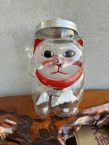 レトロ ガラス　猫　お菓子瓶　時代物