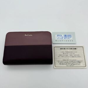 【新品/送料無料/定価24,200円】 paul smith ポールスミス 2つ折り財布 L字ジップ バイカラー 本革 レザー バーガンディ ピンク ウォレット