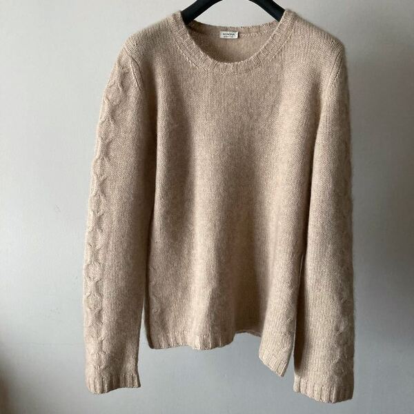 アニオナ*ふわふわ起毛感 カシミヤ100% ゆるいケーブル模様ニット*キャメル