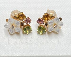 TASAKI マルチカラー k18 ピアス 花モチーフ ダイヤ シェル