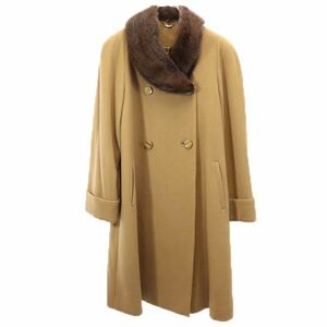 ピュアカシミヤ リアルファー カシミヤ コート M ブラウン系 Pure Cashmere 日本製 レディース 231225