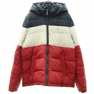 トミーヒルフィガー 中綿ジャケット M ネイビー×ホワイト×レッド TOMMY HILFIGER フード付 メンズ 231226