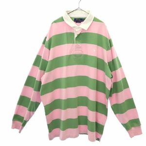 ポロラルフローレン ボーダー 長袖 ポロシャツ XXL ピンク×緑 POLO RALPH LAUREN ラガーシャツ ビッグサイズ ロゴ刺繍 メンズ 231231