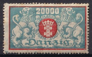 1923年自由都市ダンツィヒ紋章図案切手 20,000Mark