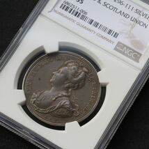 1707年【イングランド＆スコットランド 統合記念】アン女王　銀メダル　イギリス　NGC AU55　英国 アンティーク コイン 銀貨 シルバー_画像9