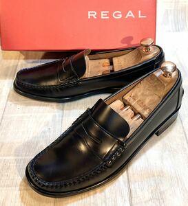 REGAL リーガル◆25.5cm◆コインローファー モカシン ビーフロール 革靴 本革 ビジネスシューズ ドレスシューズ レザー 靴 黒 レディース