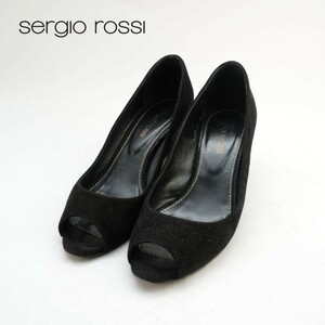 Sergio Rossi セルジオロッシ 35 22.0 オープントゥパンプス イタリア製 ウェッジソール スエード 黒 ブラック/IC72