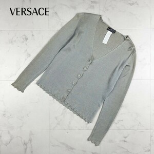 GIANNI VERSACE ジャンニヴェルサーチ イタリア製 レーヨン100% 光沢 ニットカーディガン トップス レディース グレー サイズM*IC431