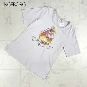 新品未使用 INGEBORG インゲボルグ ピンクハウス フロントプリント 半袖Tシャツカットソー トップス レディース パープル サイズ11*KC128