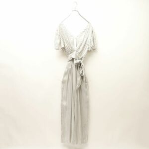  new goods unused SUNCOO thank - stripe pattern overall lame waist ribbon lady's white white gray size M*KC1331