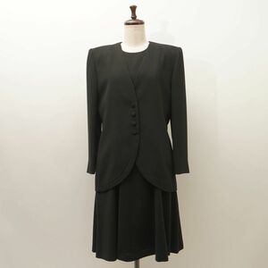 美品 LAPINE ラピーヌ ワンピースセットアップ スーツ 総裏 ミモレ丈 レディース 礼服 喪服 黒 ブラック サイズ9*KC1409