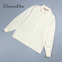 美品 Christian Dior クリスチャンディオール シルク混 ポイント刺比翼シャツブラウス トップス レディース ベージュ サイズS*KC861_画像1