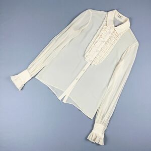  прекрасный товар Saint Laurent солнечный rolan оборка дизайн блуза tops женский бежевый размер M*KC870