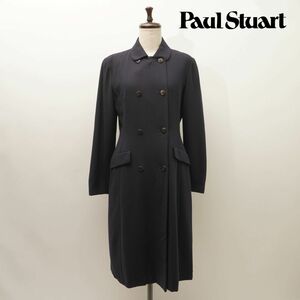 美品 Paul Stuart ポール・スチュアート ウール100% ロングコート ダブルブレスト レディース 黒 ブラック サイズ11*KC1406