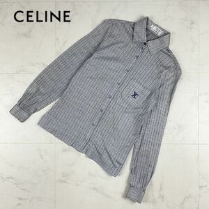 CELINE セリーヌ イタリア製 ヘリンボーン 襟付き長袖シャツ ポイント刺繍 トップス レディース グレー サイズ40*KC246