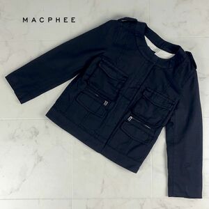 美品 MACPHEE マカフィー トゥモローランド ノーカラージャケット デザインポケット レディース アウター 黒 ブラック サイズ38*KC270